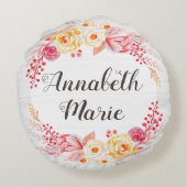 Shabby Chic Rustiek Bloemen Baby Naam Kinderkamer  Rond Kussen (Achterkant)