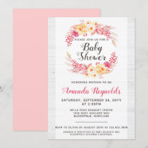 Shabby Chic Rustiek Bloemen Baby shower Uitnodigin