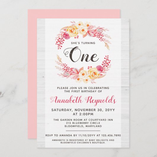 Shabby Chic Rustiek Een Eerste Verjaardag Uitnodig Kaart (Voorkant / Achterkant)