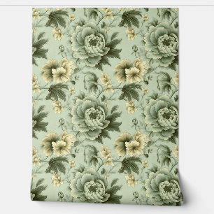 Shabby chic salie groen wit  bloemetjes behang