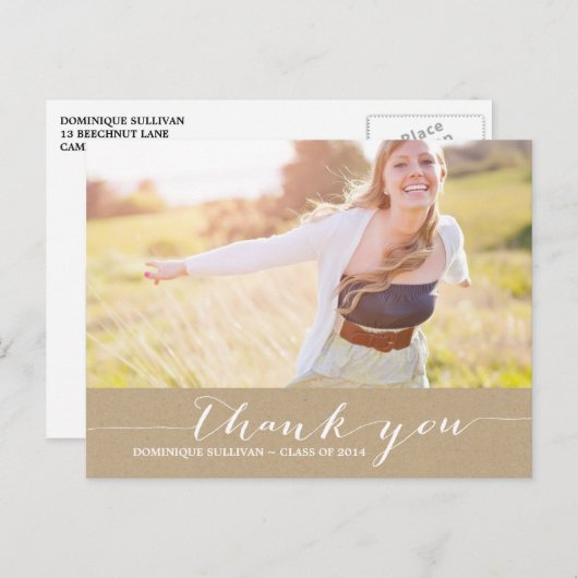 Shabby Chic Script Afstuderen Hartelijk dank Brief Briefkaart (Voorkant / Achterkant)