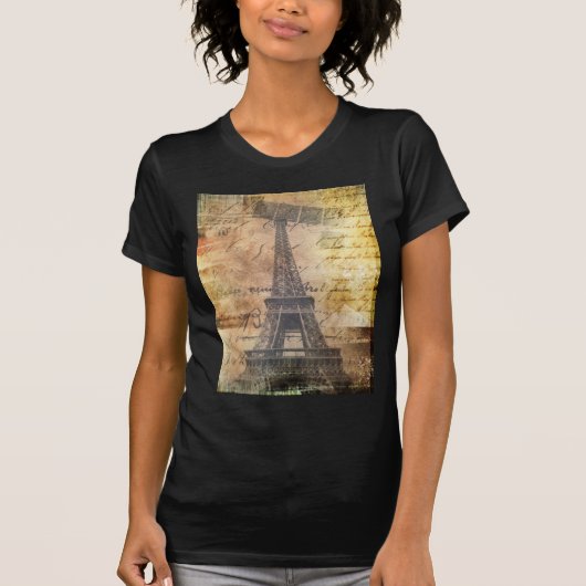 shabby Chic Scripts Paris Eiffel Tower T-shirt (Voorkant)