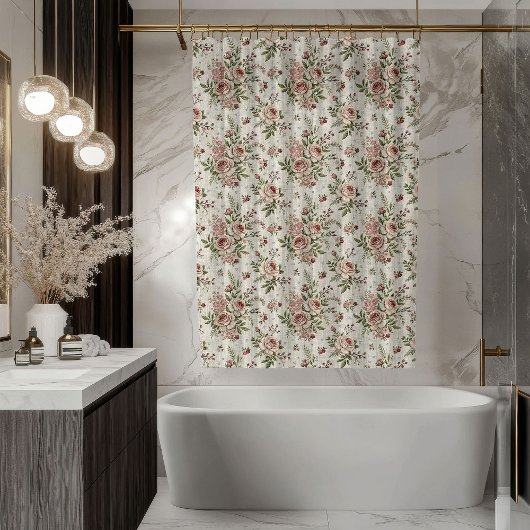 Shabby Chic Shower Curtain Soft Pastel Flowers Douchegordijn