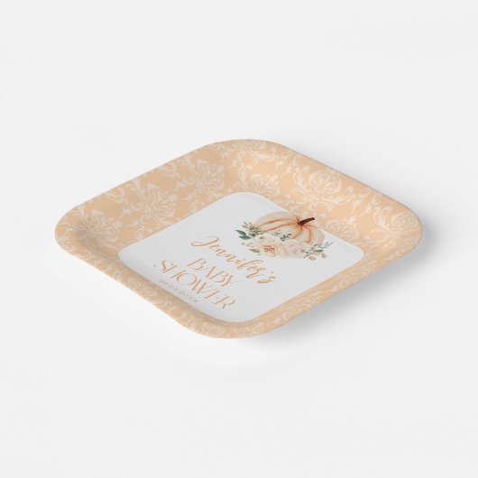 Shabby Chic Sinaasappel Kleine Pompoen Baby shower Papieren Bordje (Gebogen)