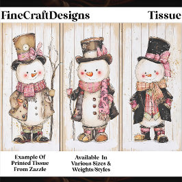 Shabby Chic Snowman Trio Wood Panel FG1 Decoupage Tissuepapier