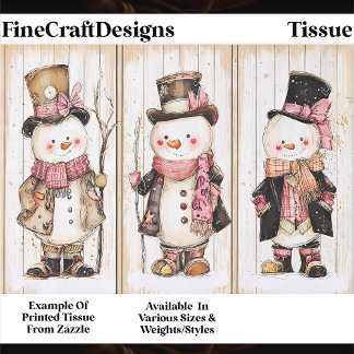 Shabby Chic Snowman Trio Wood Panel FG1 Decoupage Tissuepapier