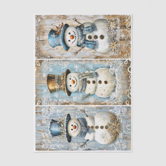 Shabby Chic Snowmen Blue Gold EL8L Decoupage Tissuepapier (Voorkant)