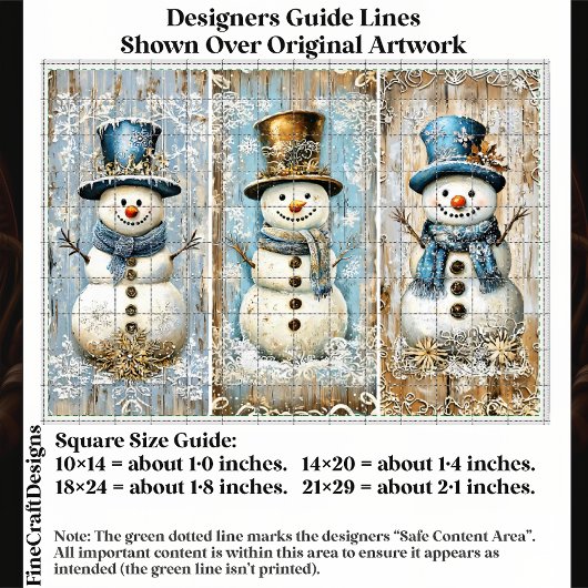 Shabby Chic Snowmen Blue Gold EL8L Decoupage Tissuepapier
