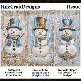 Shabby Chic Snowmen Blue Gold EL8R Decoupage Tissuepapier