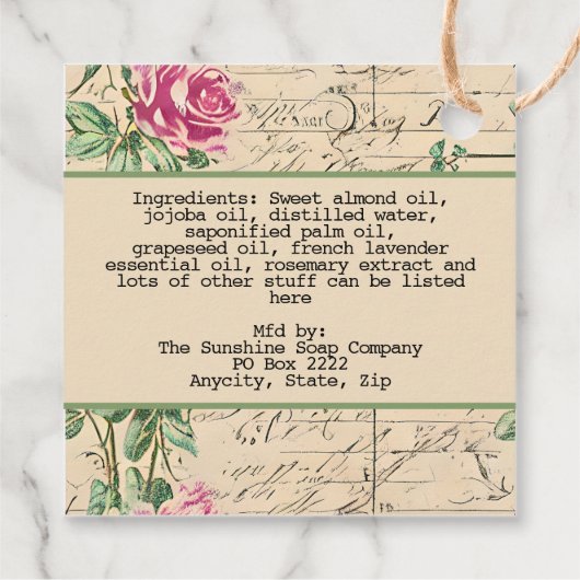Shabby Chic  Soap Cosmetics Label label (Achterkant)