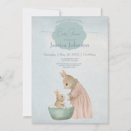 Shabby Chic Spring Rabbit Baby shower Invitation Kaart (Voorkant)