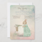 Shabby Chic Spring Rabbit Baby shower Invitation Kaart (Voorkant)