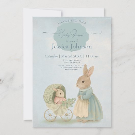 Shabby Chic Spring Rabbit Baby shower Kaart (Voorkant)