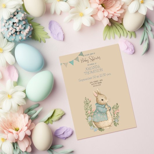 Shabby Chic Spring Rabbit Baby shower Kaart