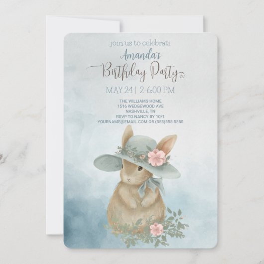 Shabby Chic Spring Rabbit Birthday Kaart (Voorkant)