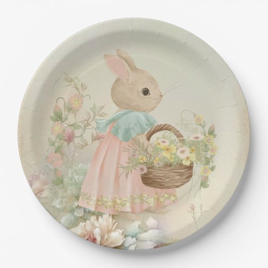 Shabby Chic Spring Rabbit Papieren Bordje (Voorkant)
