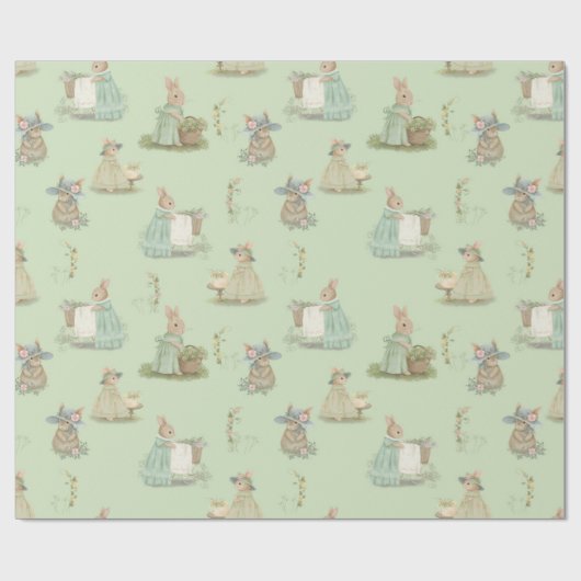 Shabby Chic Spring Rabbit Wrapping Paper Cadeaupapier (Vlak)