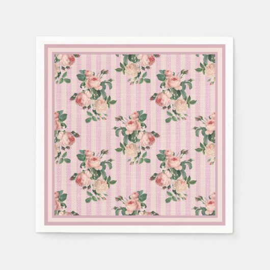 Shabby Chic Stripes en Blush Pink Roses Servet (Voorkant)