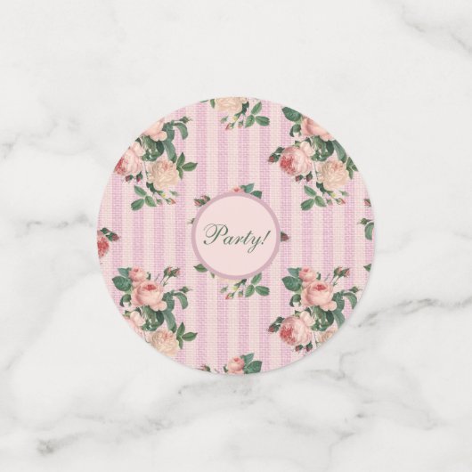 Shabby Chic Stripes, Roze Birthday Table Confetti (Kleine voorkant)