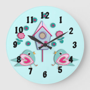 Shabby Chic Style Birds Flowers Afbeelding Roze Bl Grote Klok