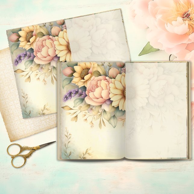 Shabby Chic Sunflower & Peony Junk Journal Page (Creator heeft geüpload)