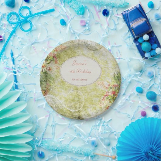 Shabby Chic Sweet 18th Birthday & Wildbloemen Papieren Bordje (Feest)