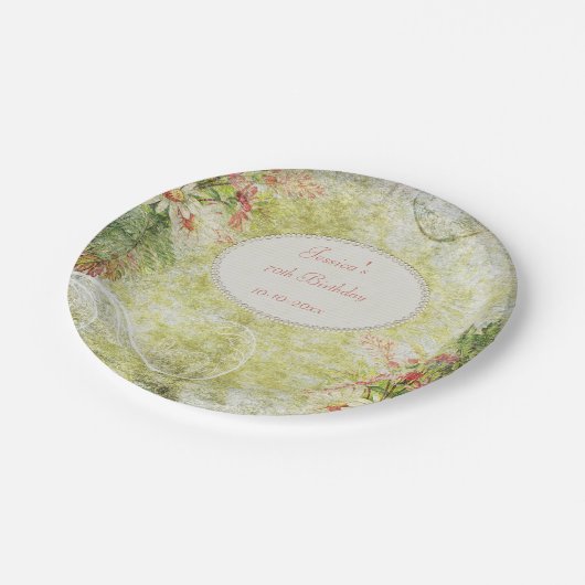 Shabby Chic Sweet 70th Birthday & Wildbloemen Papieren Bordje (Gekanteld)