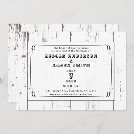  Shabby Chic Swirl White Wood Barn Wedding Kaart (Voorkant / Achterkant)