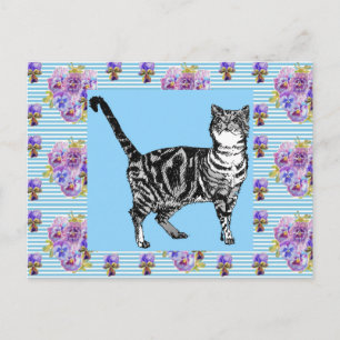 Shabby Chic Tabby Cat Pastel Stripe Art Briefkaart