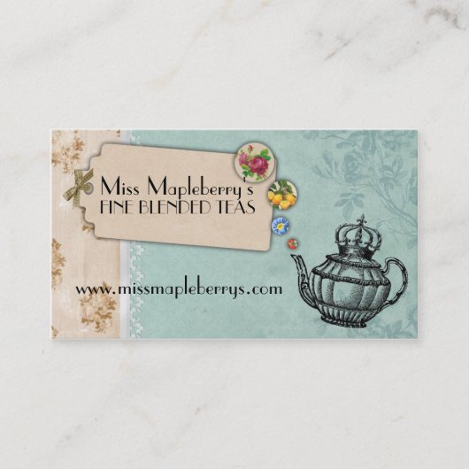 shabby chic tea  borrelen teapotkroon visitekaartje (Voorkant)