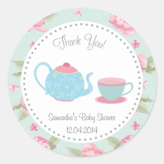 Shabby Chic Tea Party Baby shower Sticker (Voorkant)