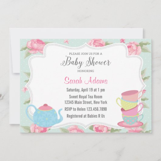 Shabby Chic Tea Party Baby shower uitnodiging (Voorkant)