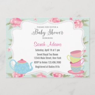Shabby Chic Tea Party Baby shower uitnodiging