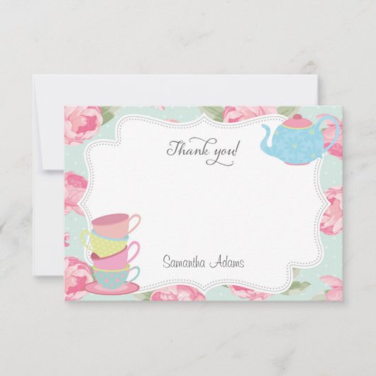 Shabby Chic Tea Party Bedankt Card (Voorkant)