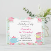 Shabby Chic Tea Party Birthday Invitation Kaart (Staand voorkant)