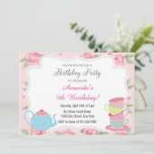 Shabby Chic Tea Party Verjaardag Uitnodiging (Staand voorkant)