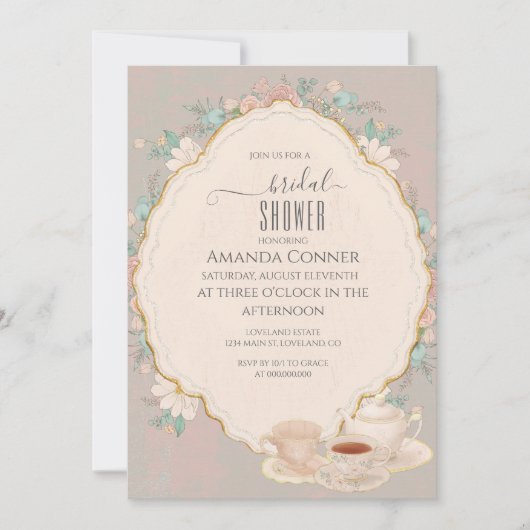 Shabby chic Tea Party Vrijgezellenfeest Kaart (Voorkant)