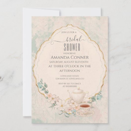 Shabby chic Tea Party Vrijgezellenfeest Kaart (Voorkant)