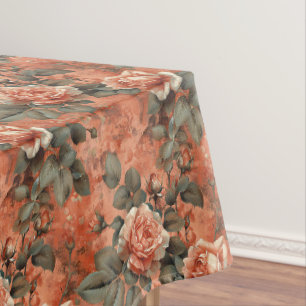 Shabby chic terracotta koperen salie rozen tafelkleed