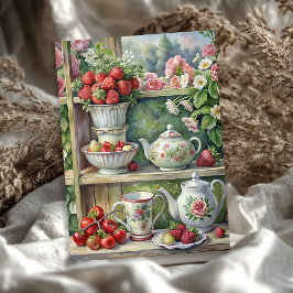  shabby chic theetafel aardbeien rozen tissuepapier