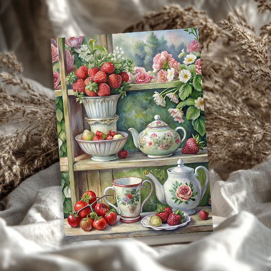  shabby chic theetafel aardbeien rozen tissuepapier