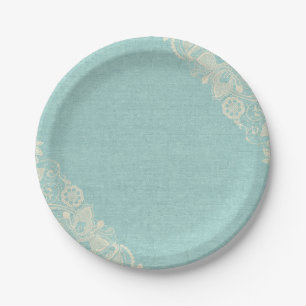 Shabby Chic Tiffany Blauwgroen Blue Lace Paper Bor Papieren Bordje