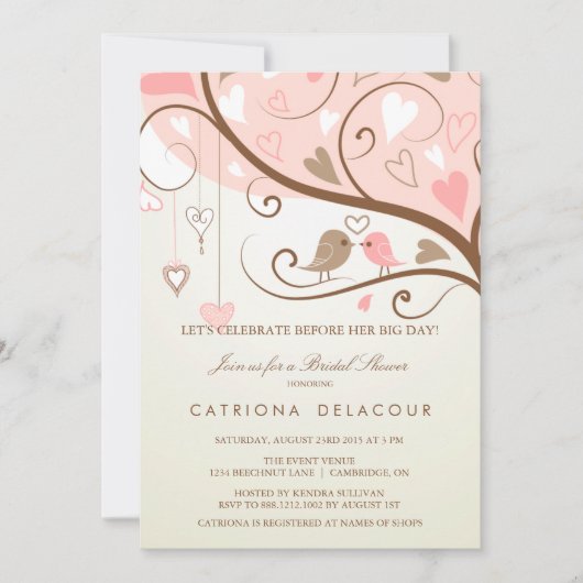 SHABBY CHIC TORTELDUIFJES BRIDAL SHOWER INVITATION KAART (Voorkant)