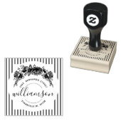 Shabby Chic Trendy Bloemen & Strepen Naam & Adres Rubberstempel (Gestempeld)