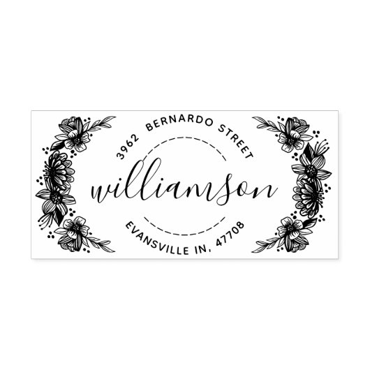 Shabby Chic Trendy Bloemenkrans Naam & Adres Rubberstempel (Afrduk)