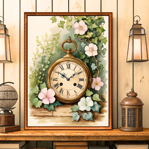  Shabby Chic Tuin Klok Wall Art Poster