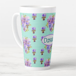 Shabby Chic Turquoise Aqua Pansy floral Latte Latte Mok