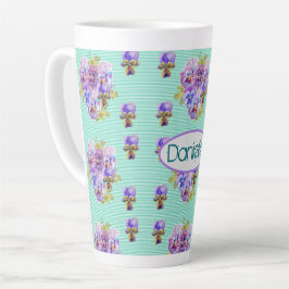 Shabby Chic Turquoise Aqua Pansy floral Latte Mok