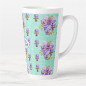 Shabby Chic Turquoise Aqua Pansy floral Latte Mok (Rechts)