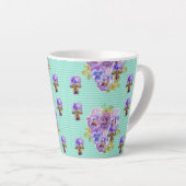 Shabby Chic Turquoise Aqua Pansy floral Latte Mok (Rechterhoek)